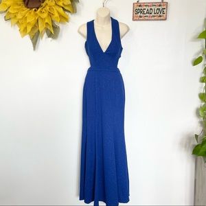 NWT Royal blue sparkly glitter open back V-neck cut out mermaid dress